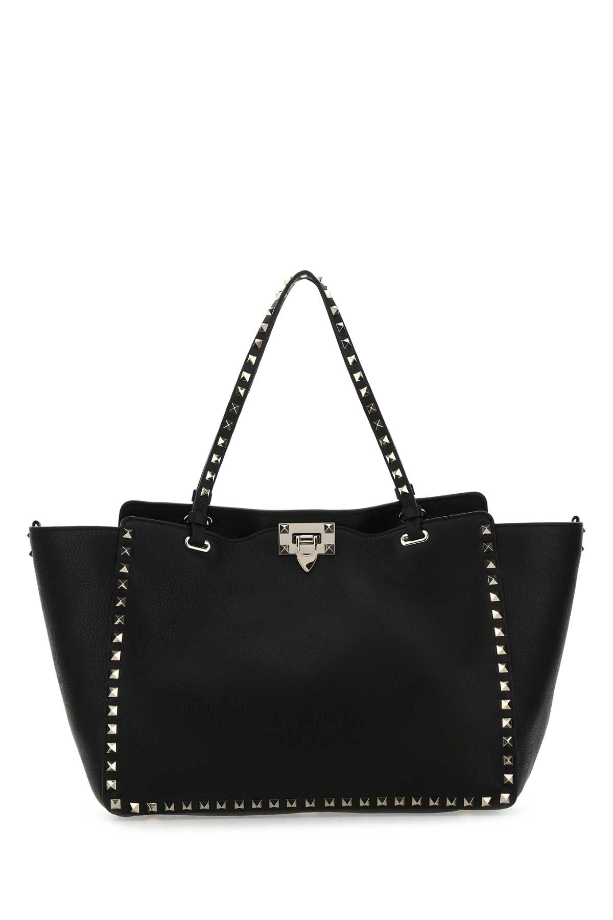 Shop Valentino Black Leather Medium Rockstud Shoulder Bag In Nero
