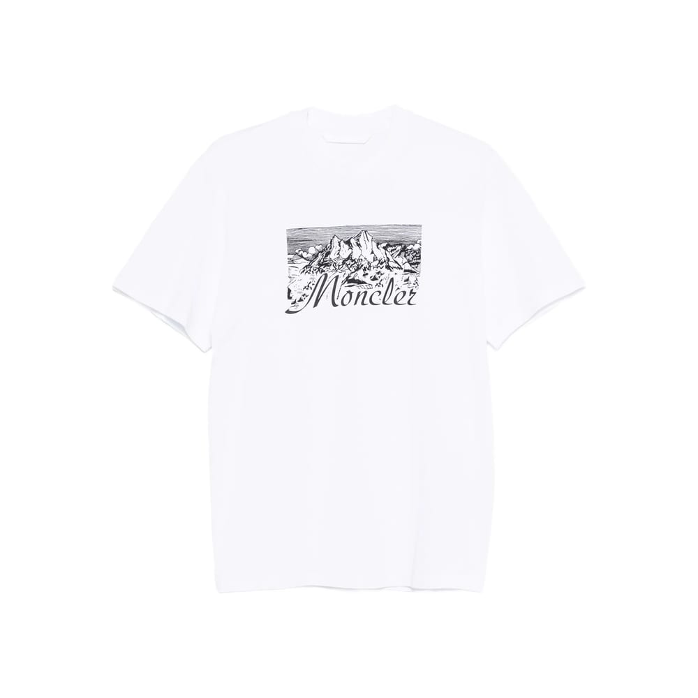 Moncler Mens White Graphic-print Crewneck Cotton T-shirt