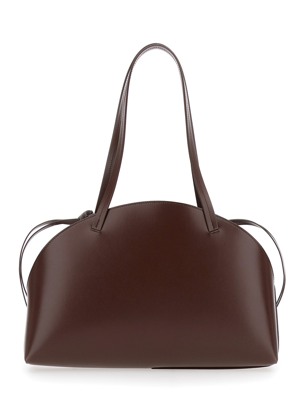 Jil Sander Chocolate Leather Medium Curve Shoulder Bag In Brown