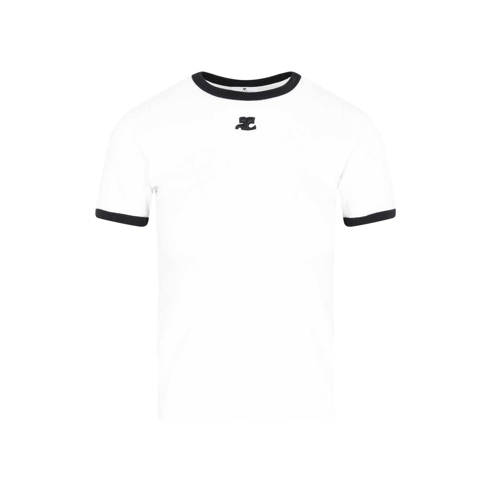 Courrèges Fitted White T-shirt With Contrasting Ribbed Trim In White