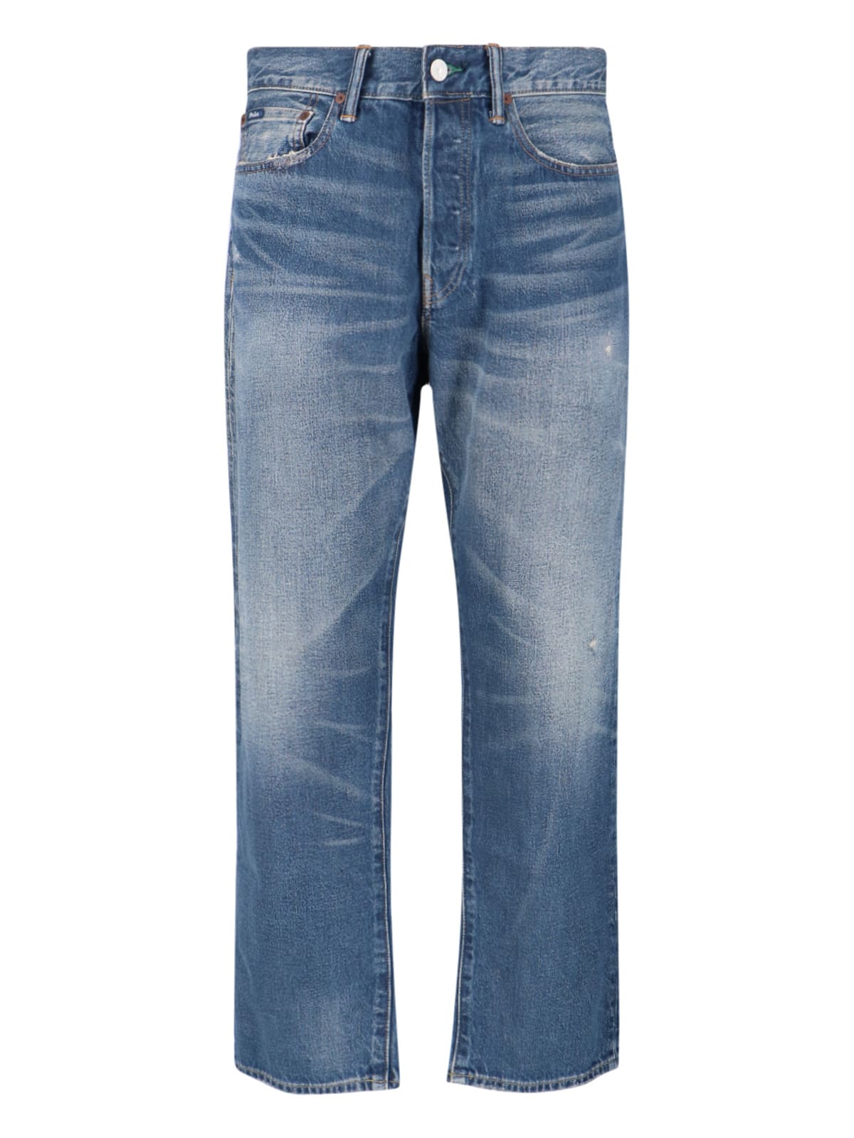 Polo Ralph Lauren Straight-leg Jeans In Medium Blue Denim With Distressed Finish In Blue