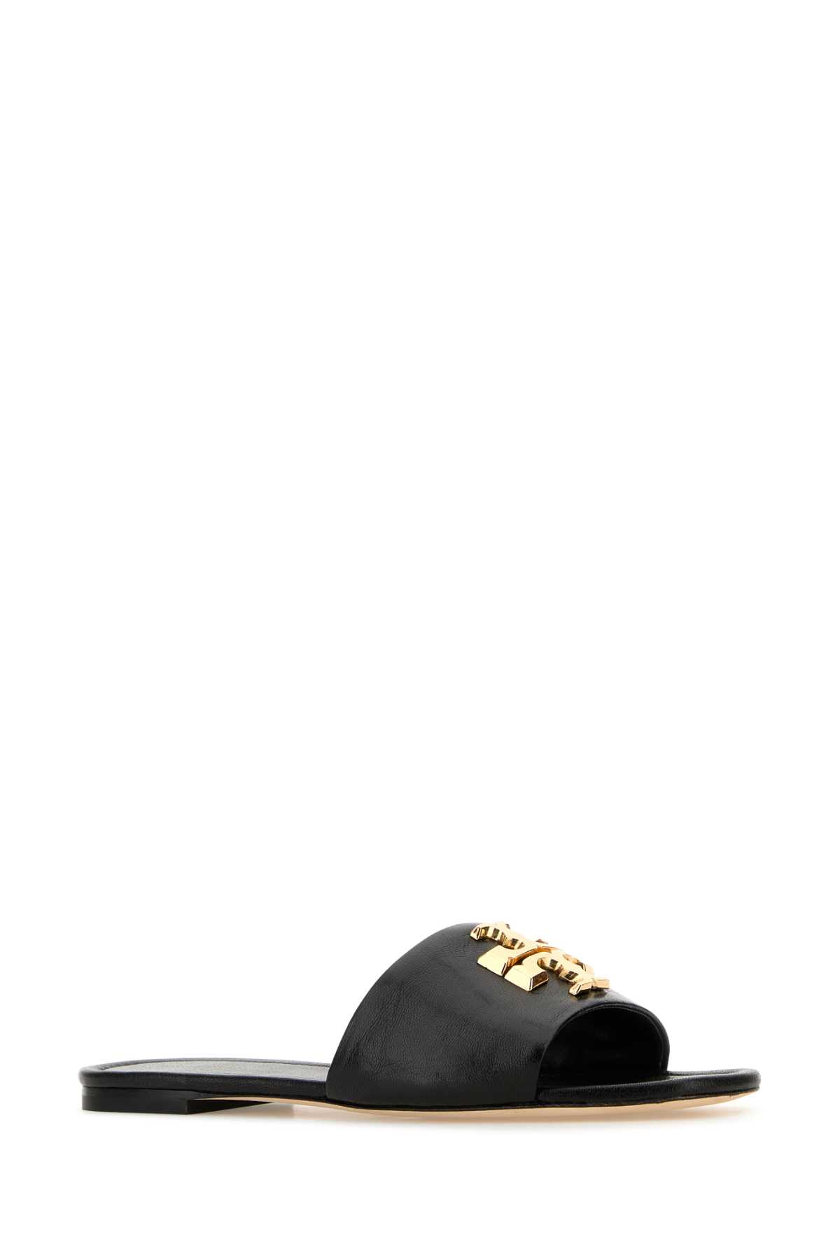 Shop Tory Burch Black Nappa Leather Eleanor Slippers In Perfectblack/gold