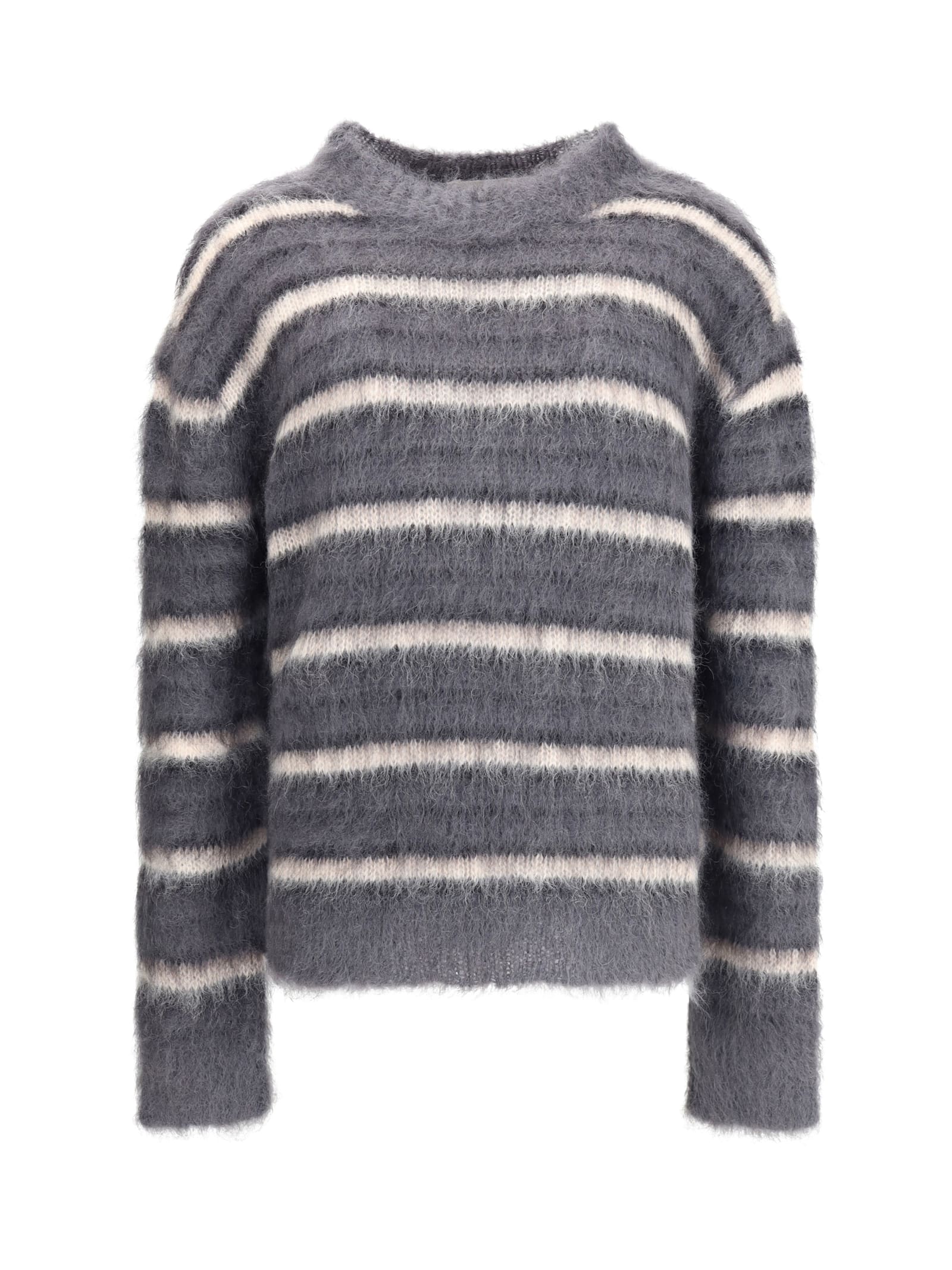 Marni Striped Wool Mohair Sweater In White