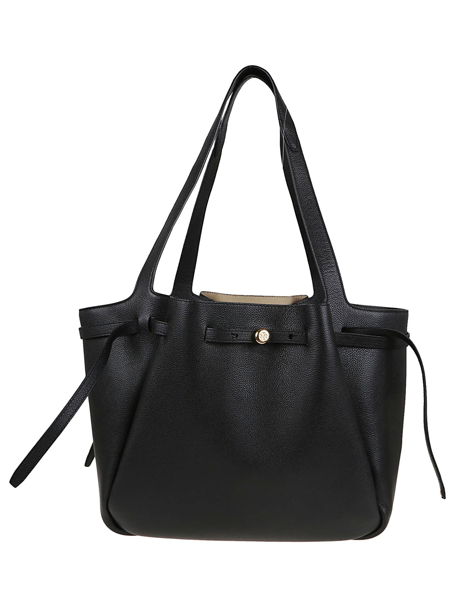 Tory Burch Romy Pebbled Tote In Black
