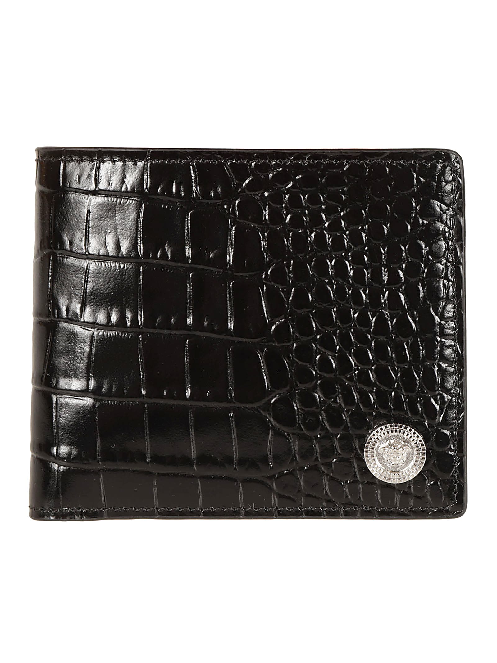 Shop Versace Logo Plaque Bifold Wallet In Black