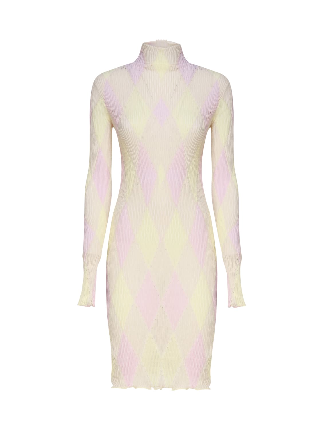 Shop Burberry Knitted Dress With High Half Neck In Pink, Yellow