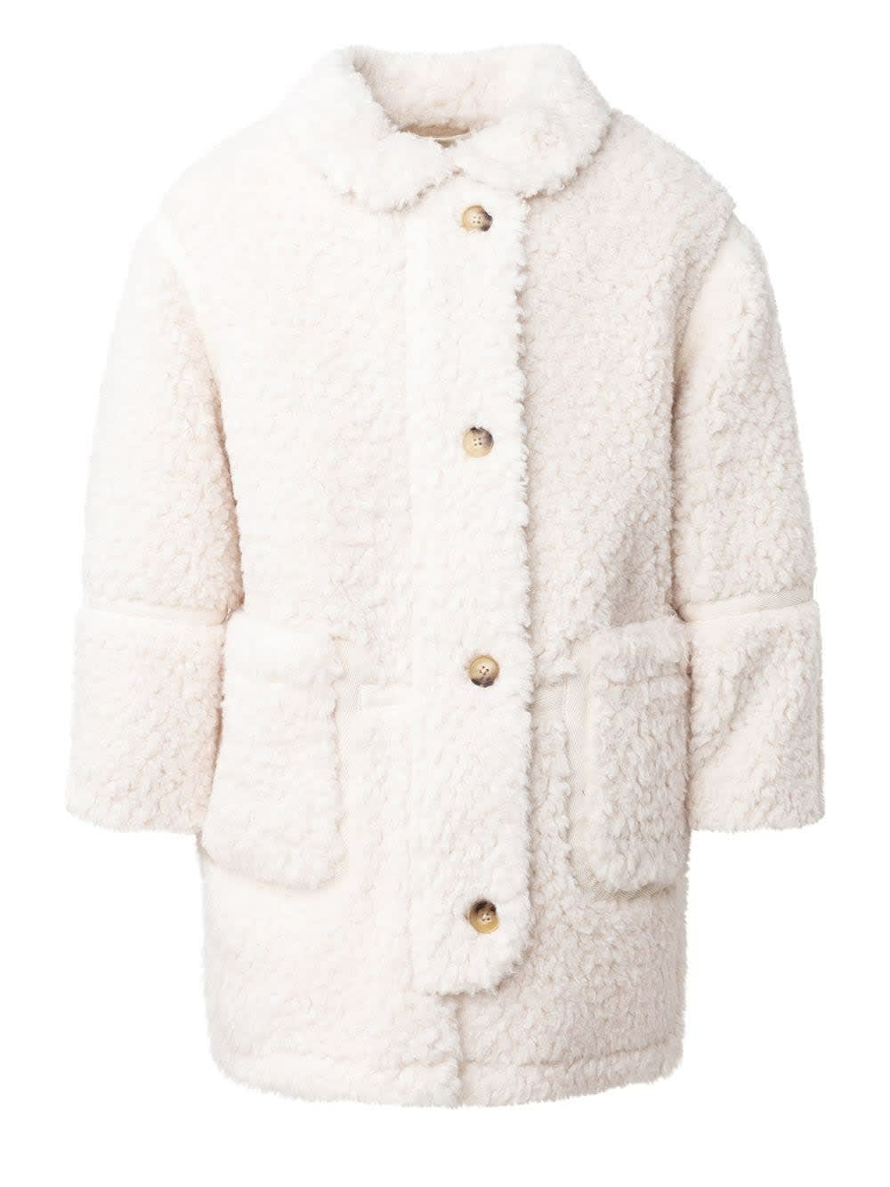 Chloé Kids White Faux Shearling Coat