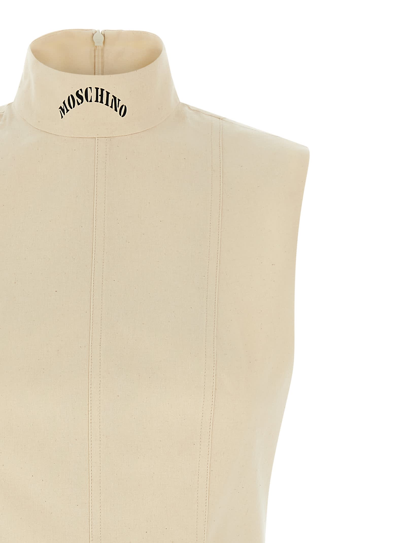 Moschino Structured Sleeveless Dress Belted At Waist In Neutral