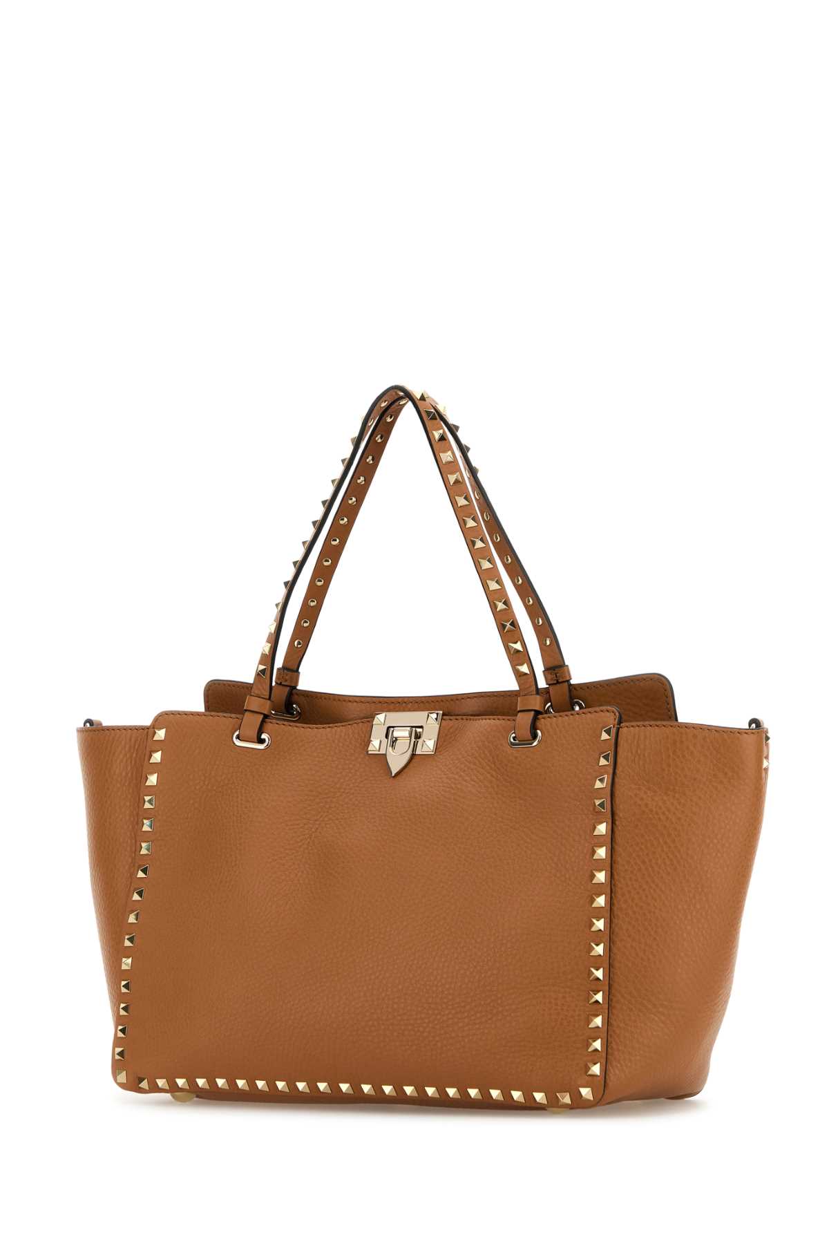 VALENTINO GARAVANI CAMEL LEATHER MEDIUM ROCKSTUD SHOULDER BAG 