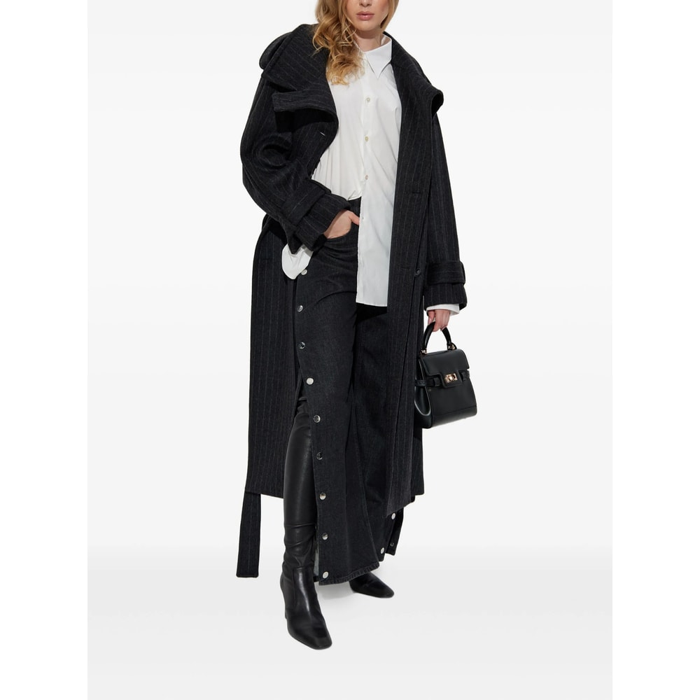 Sportmax Pinstripe-pattern Belted Coat In Black