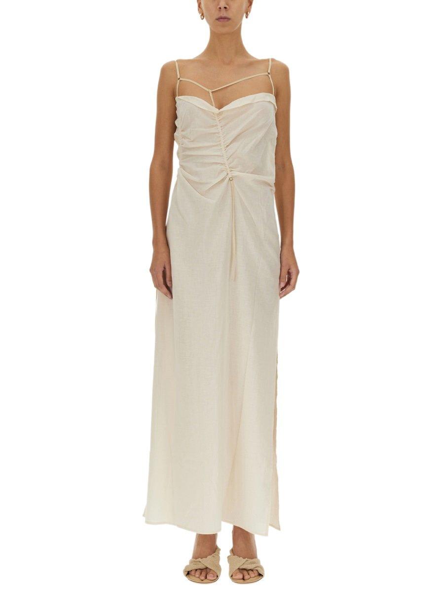 Shop Jacquemus Gathered Long Lingerie Dress In Ivory