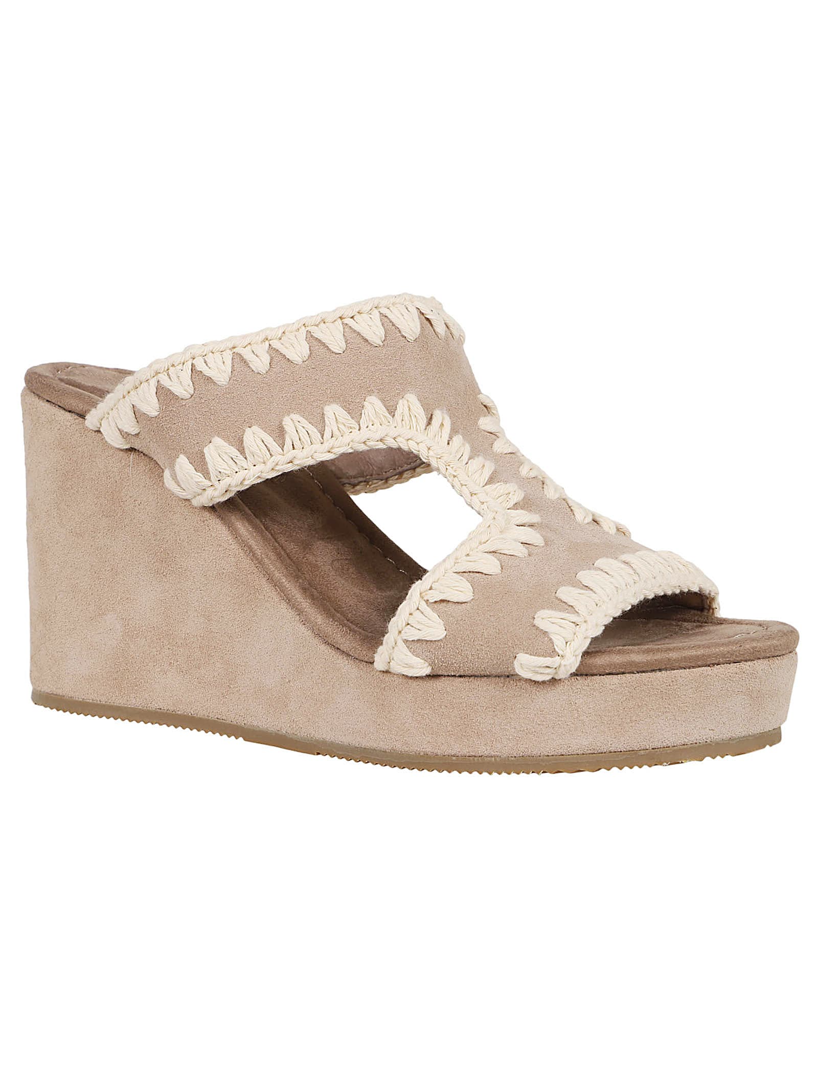 Shop Mou Wedge Plain Suede In Psan Pink Sand
