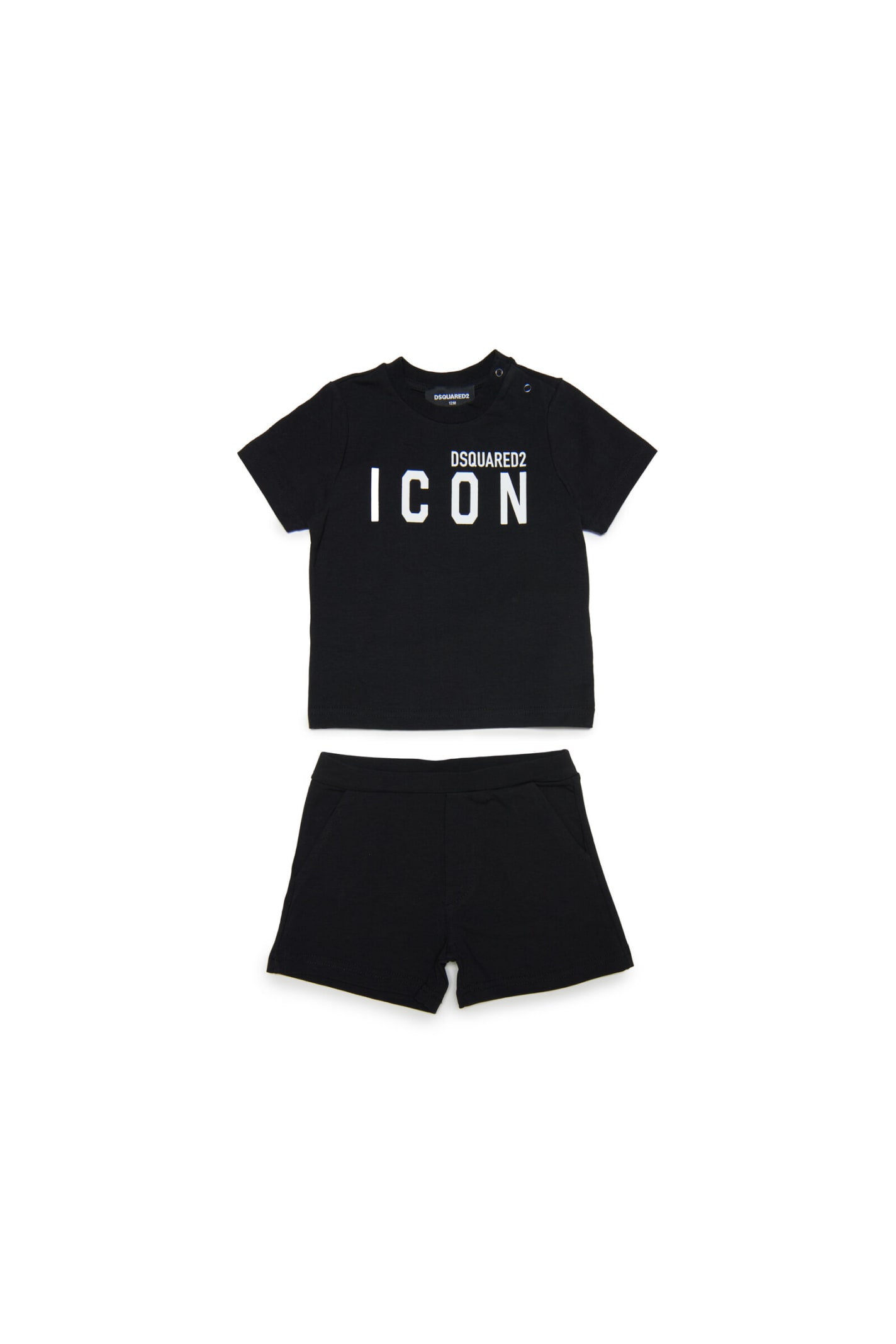 Dsquared2 D2s2b-icon-set Overalls Dsquared Black Jersey Short Jumpsuit With Icon Logo