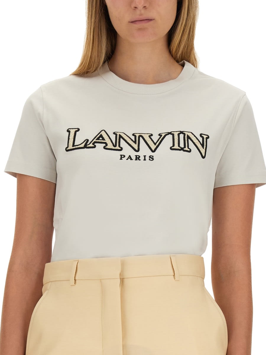 Shop Lanvin T-shirt With Logo Embroidery In White