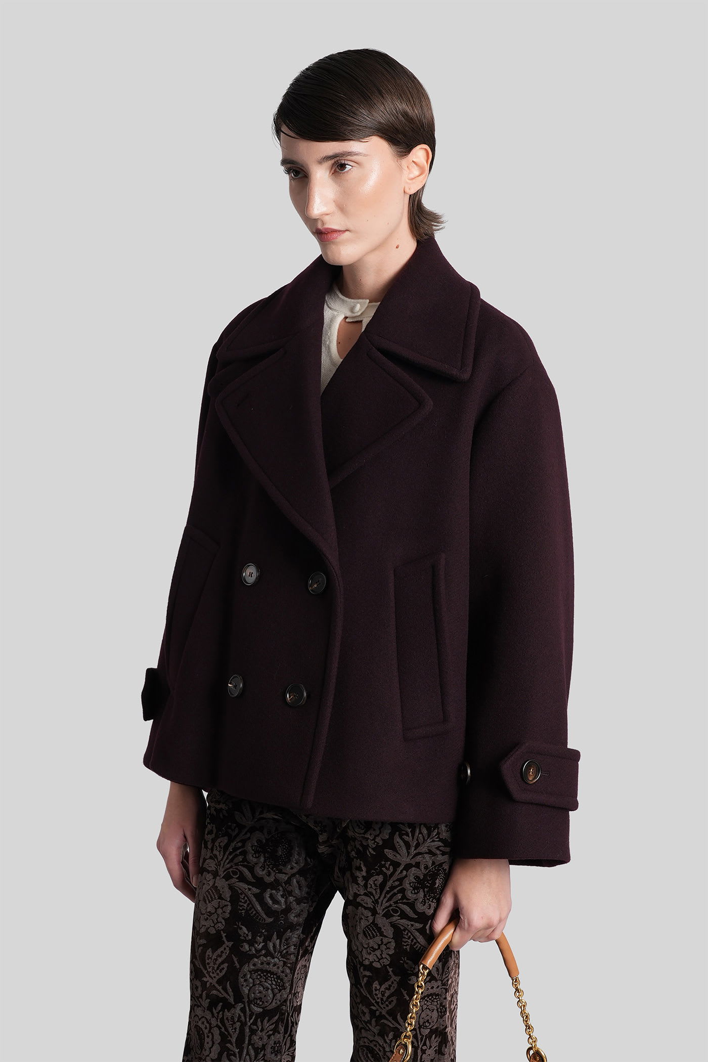 Chloé Women Violet Double-breasted Jacket With Wide Notched Revers And Dropped Shoulders In Wool Ble In Black