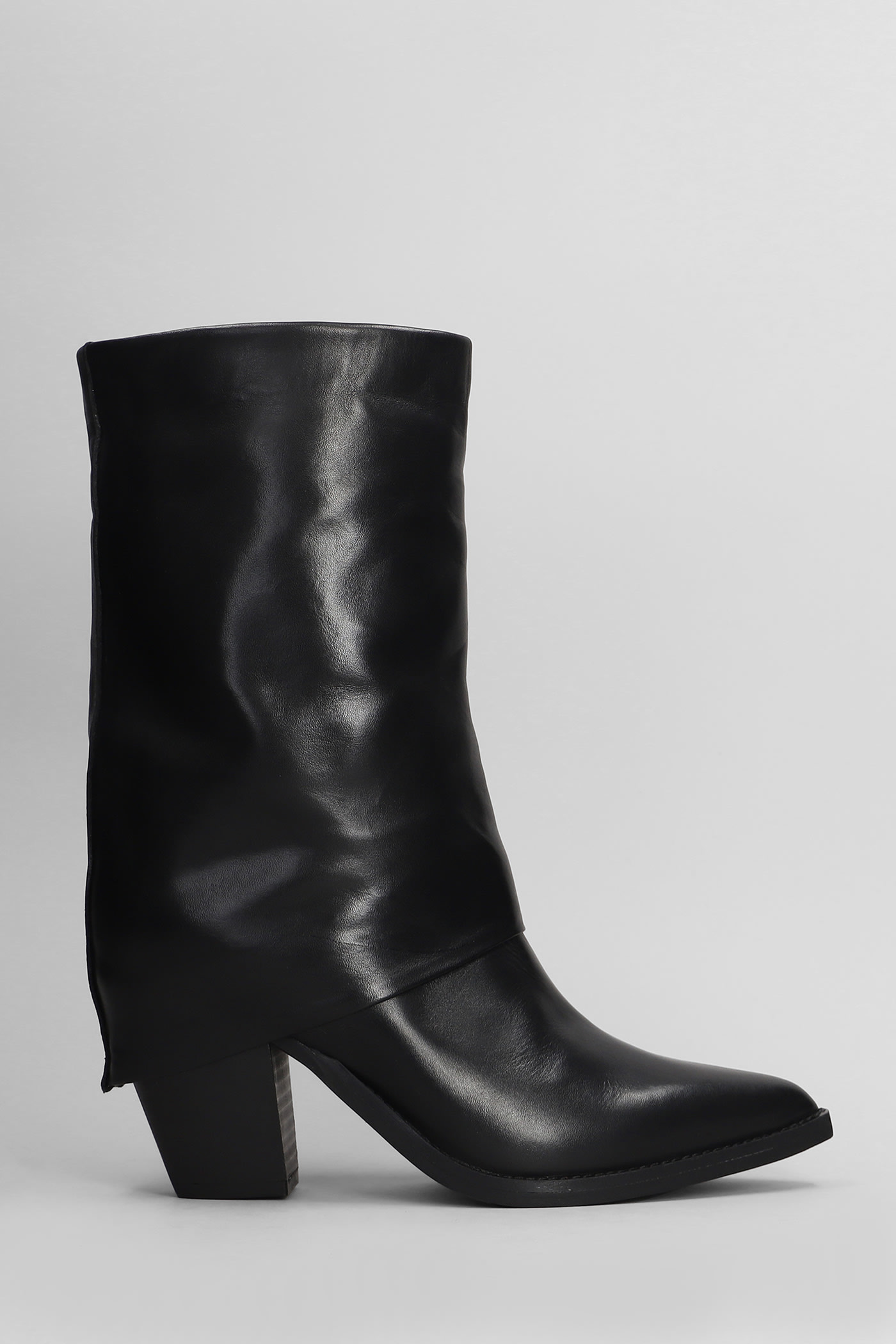 High Heels Ankle Boots In Black Leather