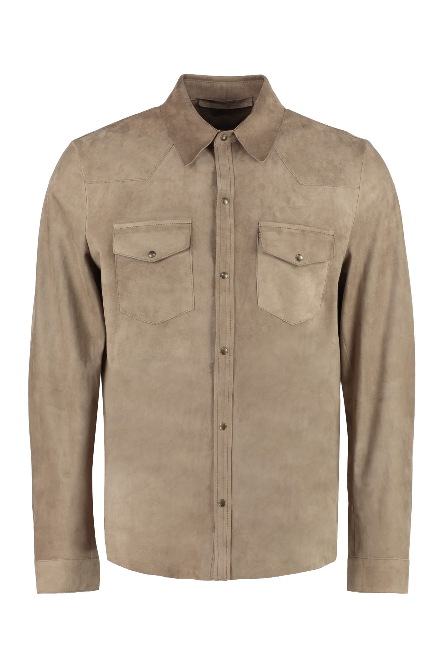 Shop Salvatore Santoro Suede Overshirt In Sand