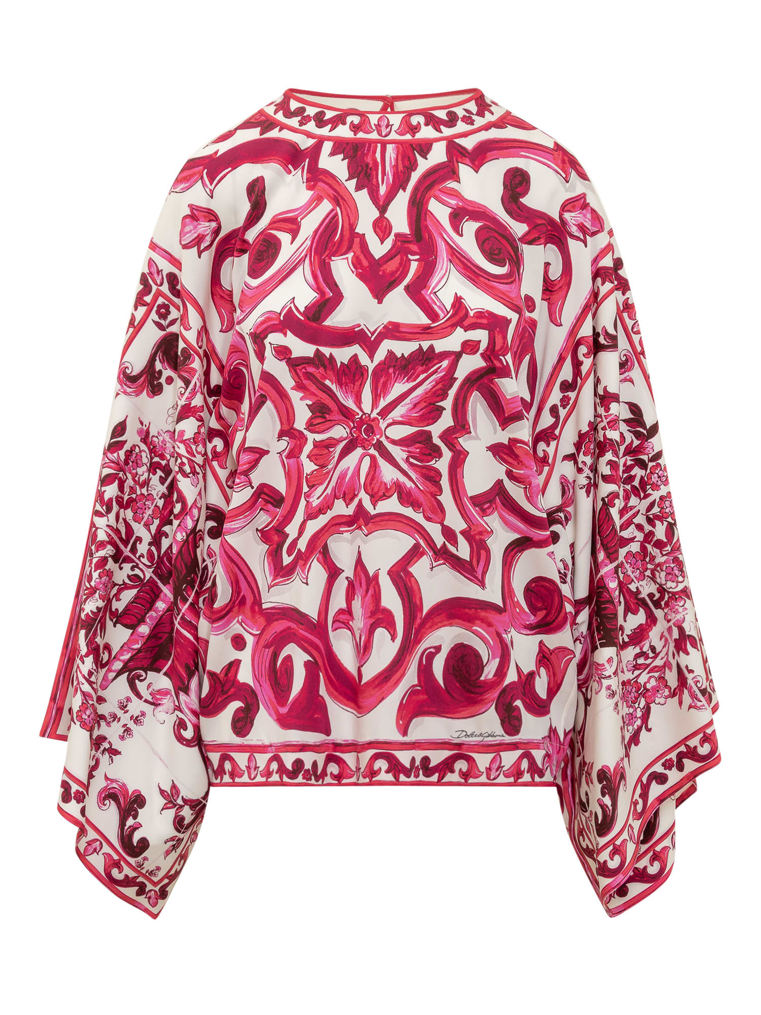 Dolce & Gabbana Charmuse Blouse In Majolica Print In Tris Maioliche Fuxia