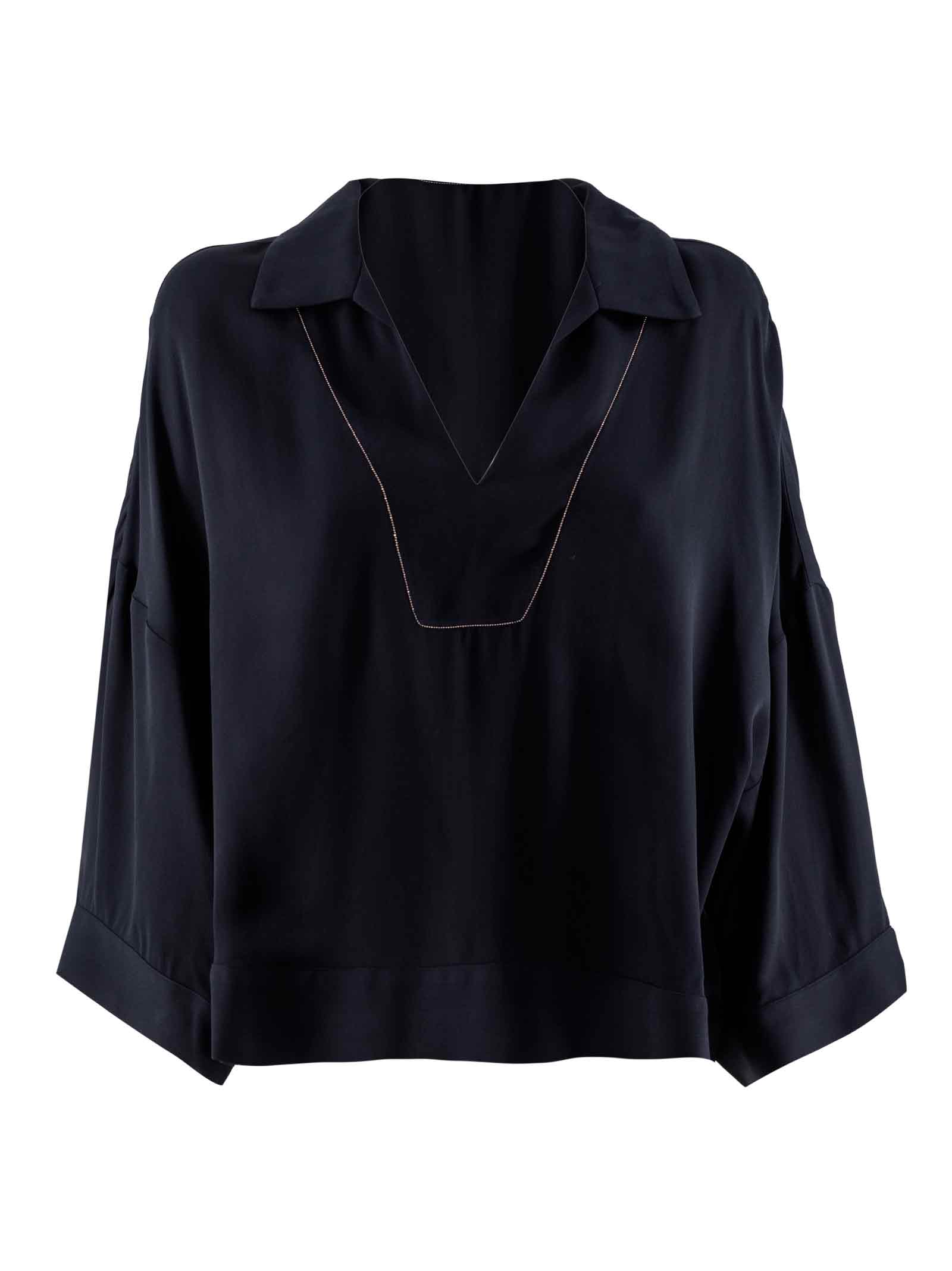 Shop Fabiana Filippi Three-quarter Length Sleeved Blouse In Blu