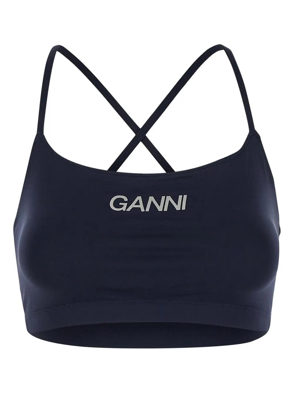 Shop Ganni Logo Top In Blu
