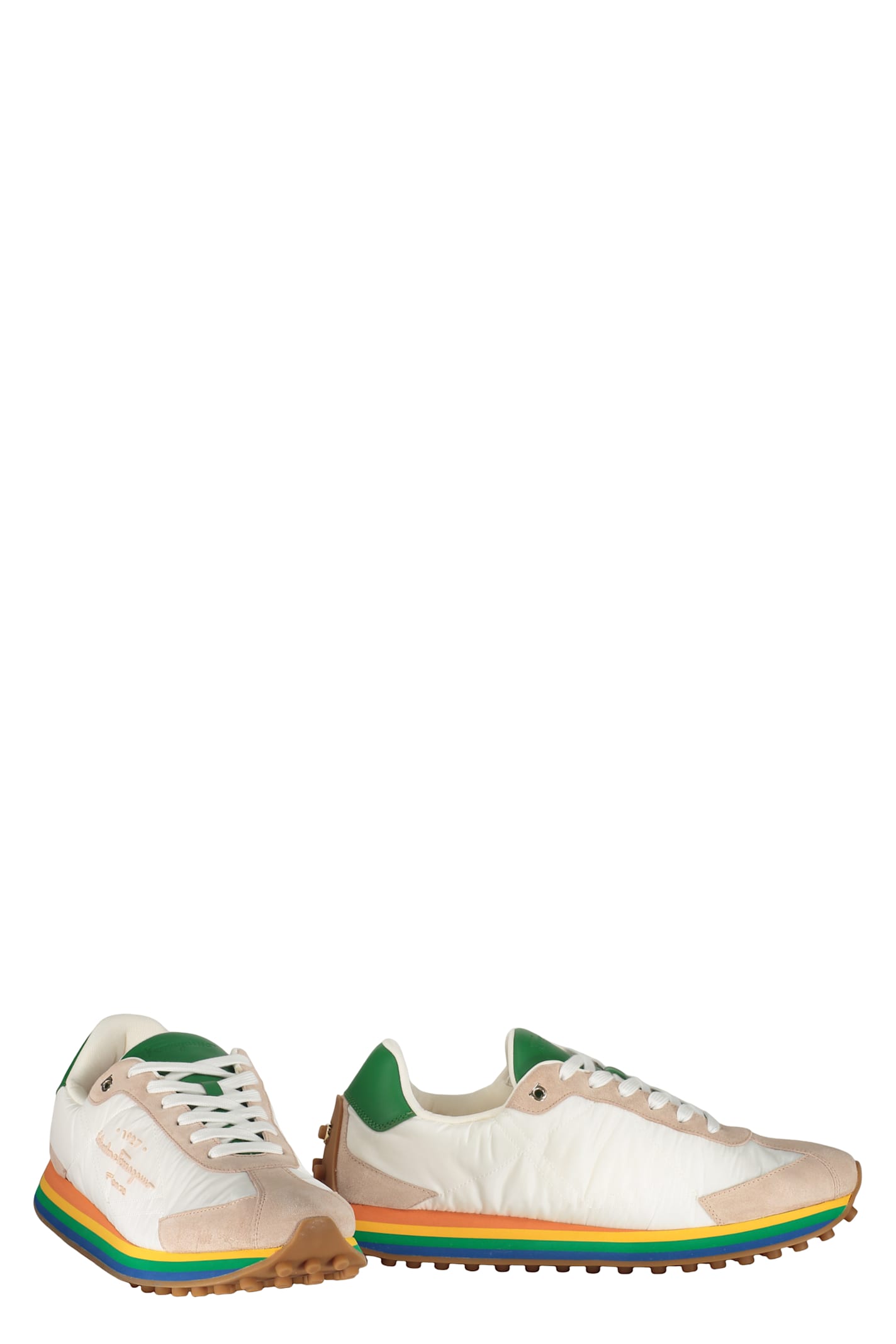 Ferragamo Iggy Rainbow-sole Sneakers In White