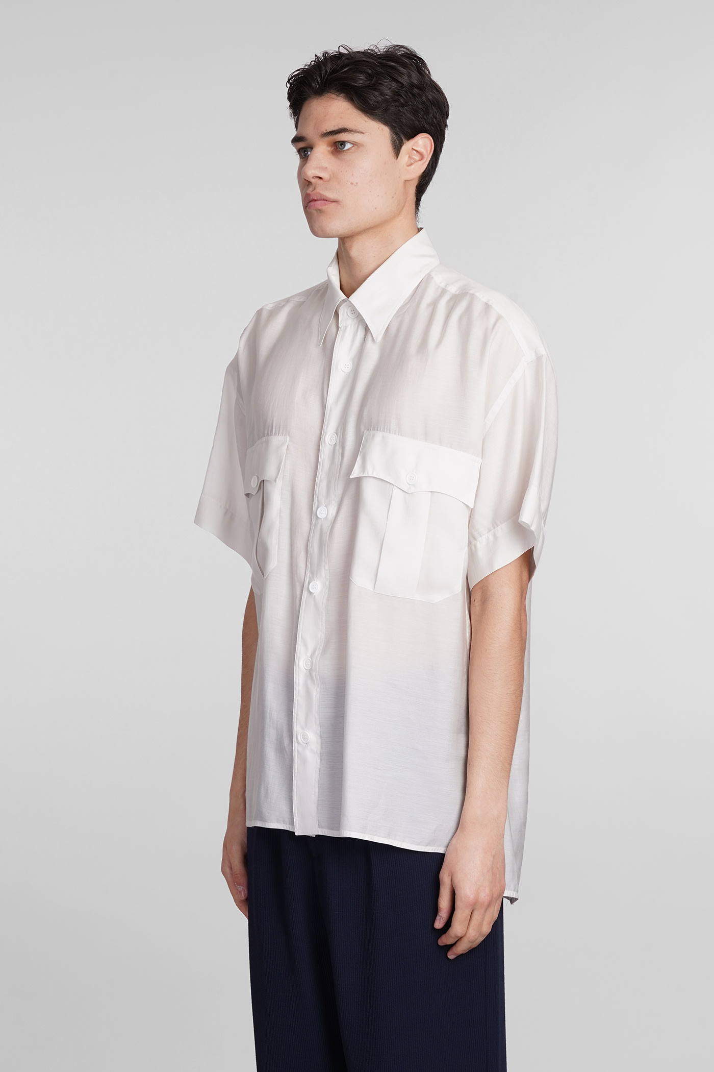 Shop Giorgio Armani Shirt In White Wool And Polyester