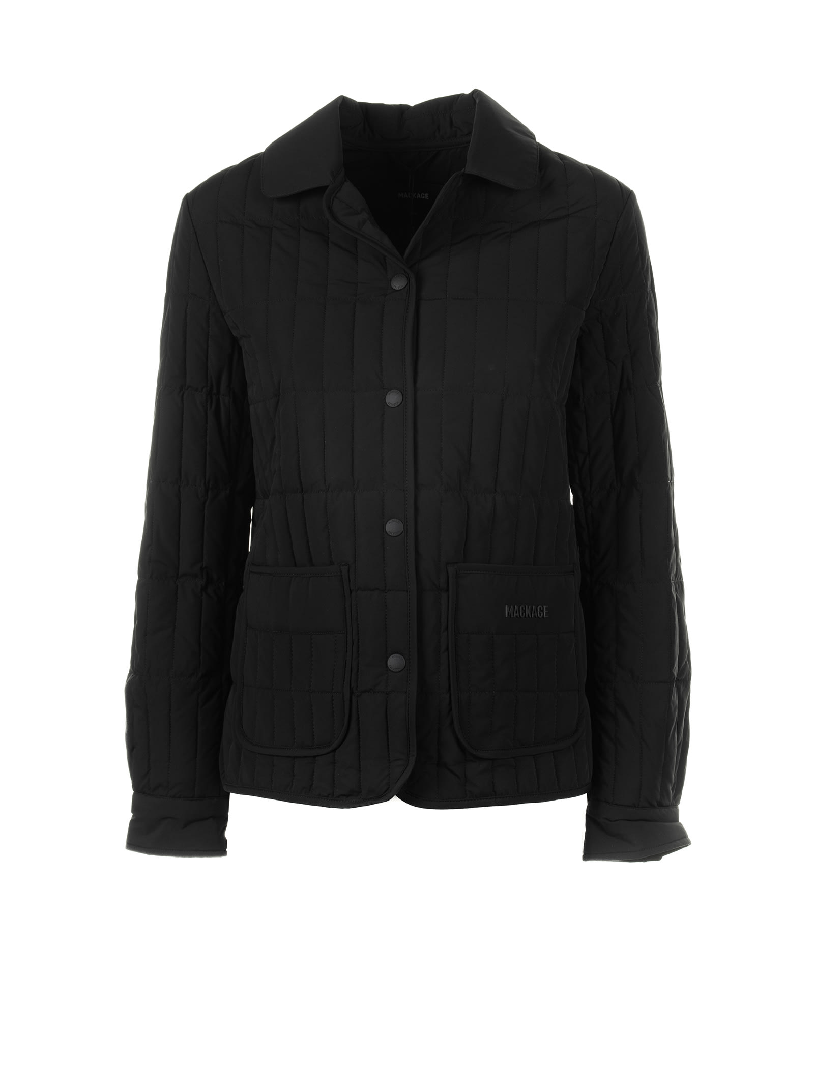 Shop Mackage Sian Vertical Quilted Jacket With Open Collar In Nero
