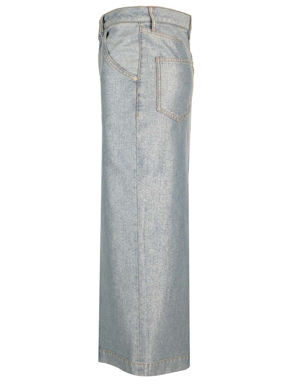 Shop Darkpark Lurex Denim Skirt In Light Blue