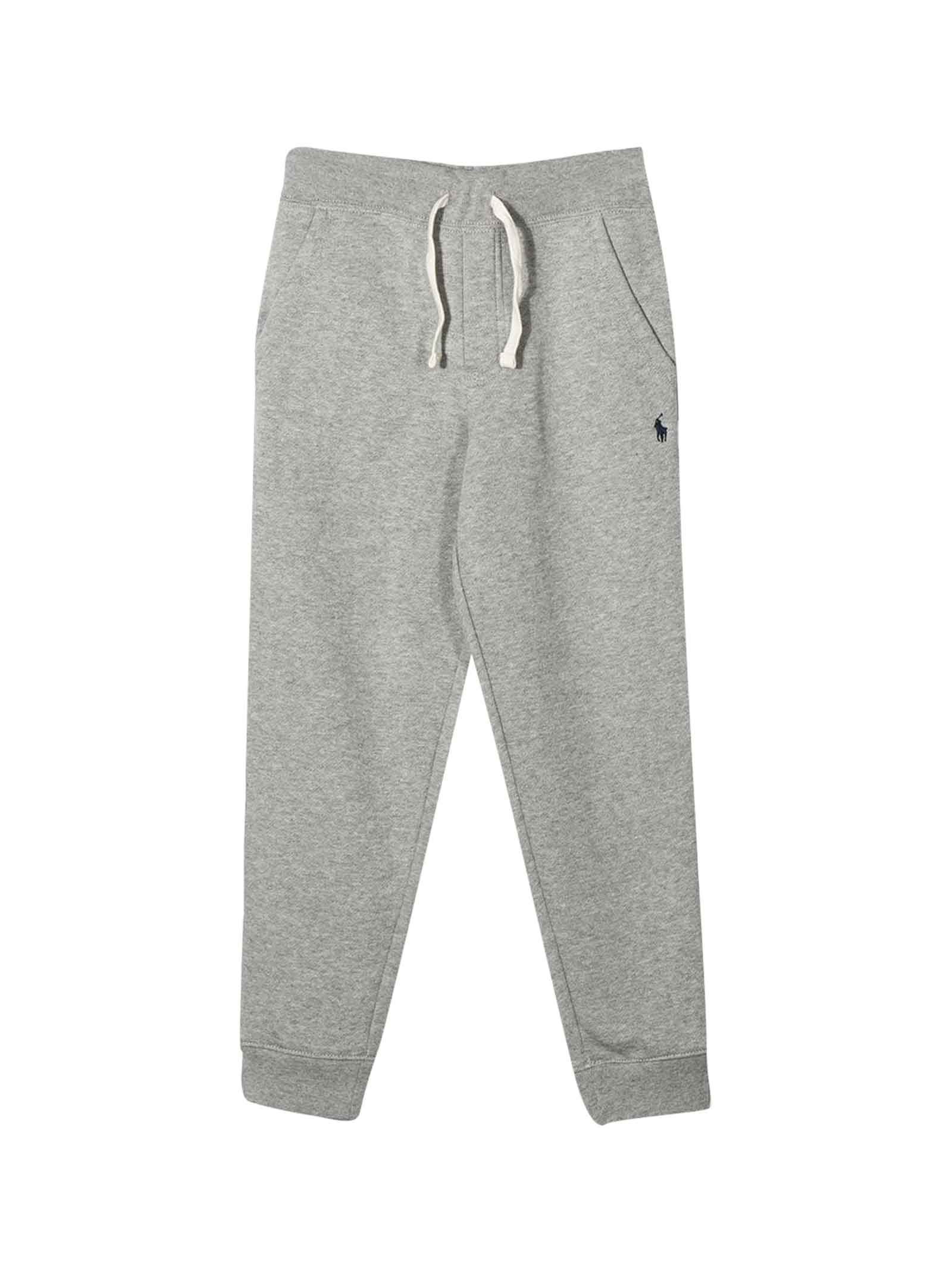Polo Ralph Lauren Dark Sport Heather Boys' Logo-embroidered Tapered-leg Cotton-blend Jogging Bottoms In Grigio