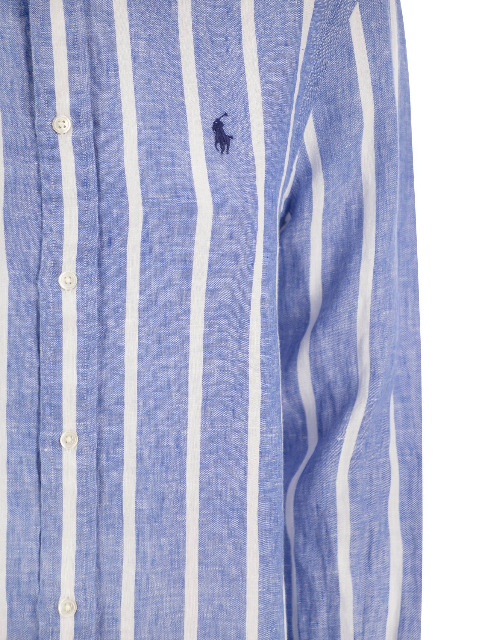 Shop Polo Ralph Lauren Relaxed-fit Linen Striped Shirt In Blue/white