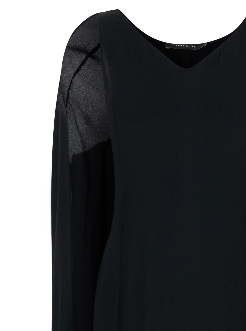 Shop Federica Tosi Black Semi-transparent Crew Neck Long Dress In Silk Blend Woman
