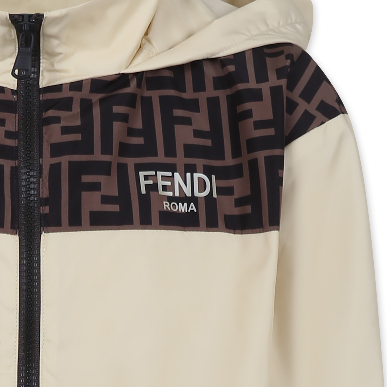 Fendi Beige Windbreaker Jacket For Kids With Ff In Beige