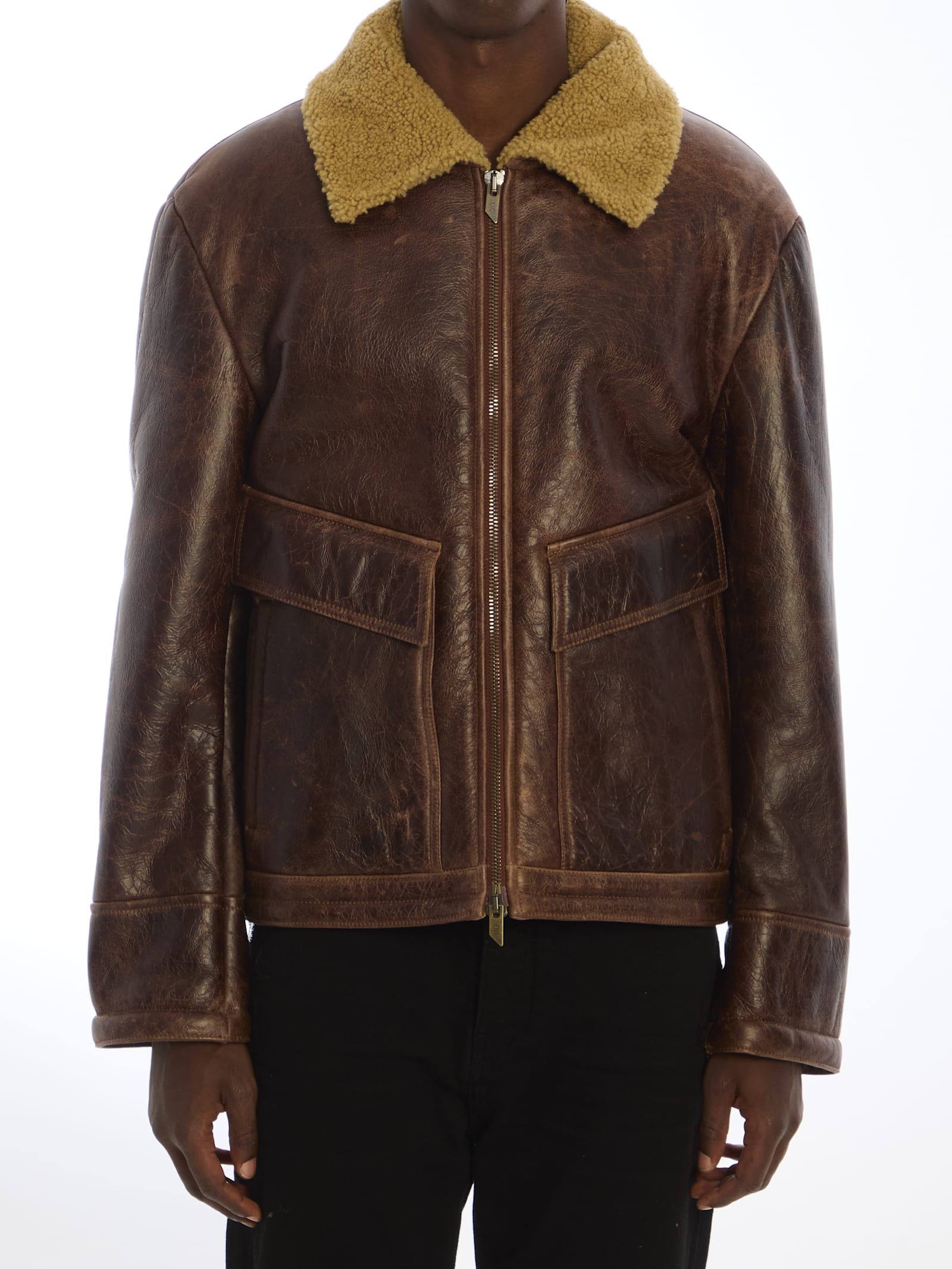 Shop Salvatore Santoro Leather Bomber Jacket In Brown