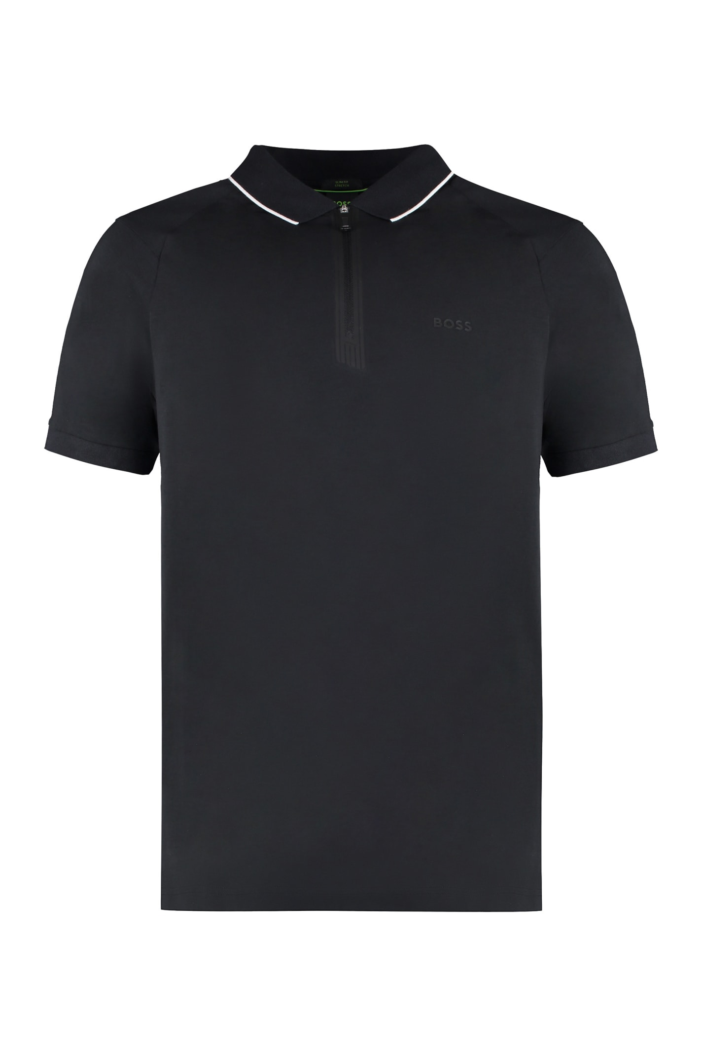 Shop Hugo Boss Stretch Cotton Short Sleeve Polo Shirt In Black