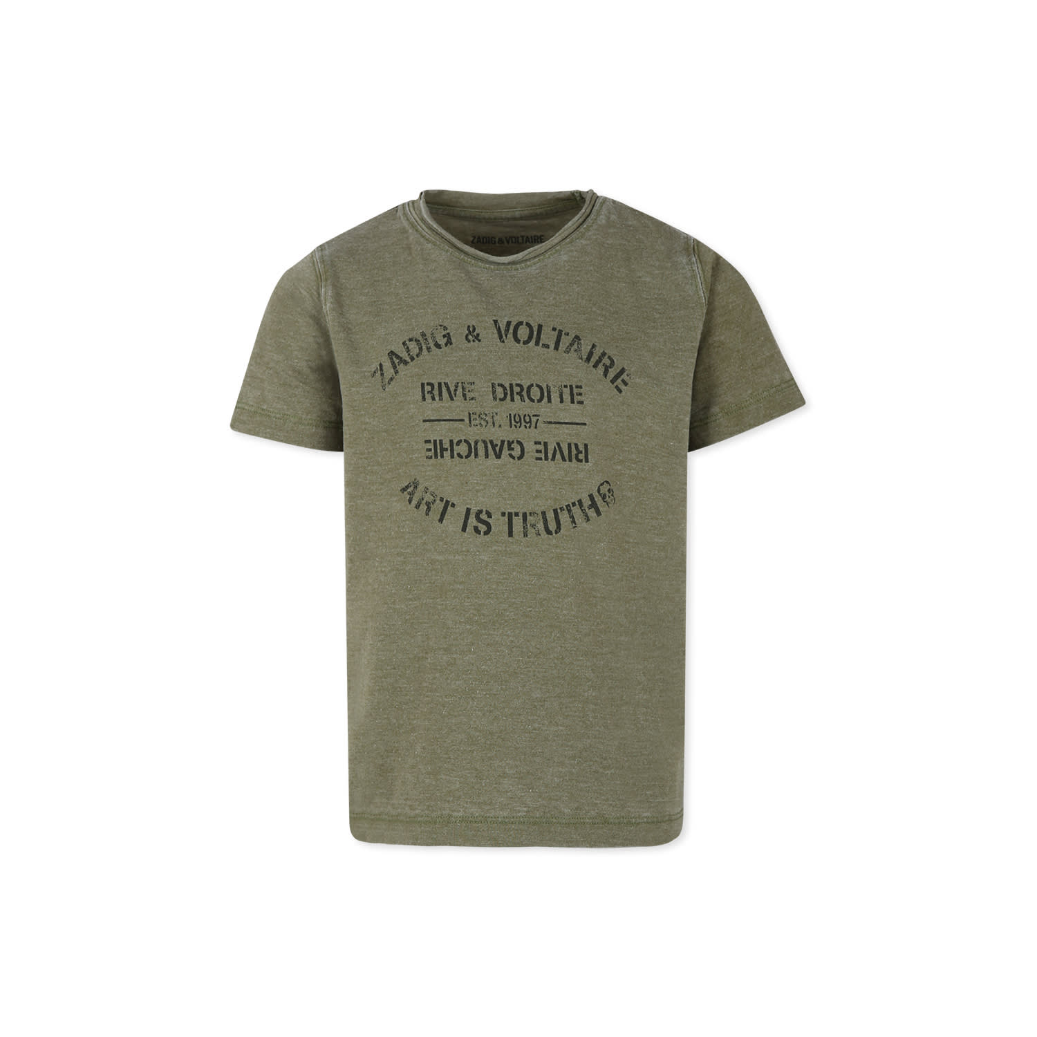 ZADIG &AMP; VOLTAIRE GREEN T-SHIRT FOR KIDS WITH LOGO 