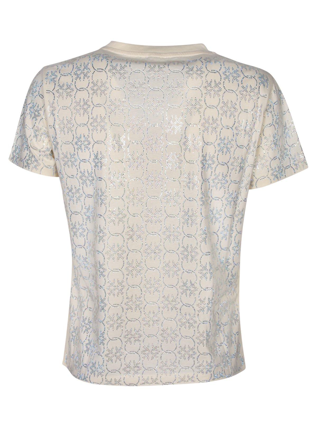 Shop Pinko All-over Embellished Crewneck T-shirt In White