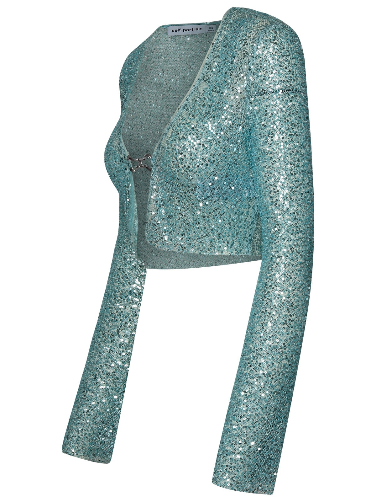 Shop Self-portrait Aquamarine Polyamide Cardigan In Light Blue