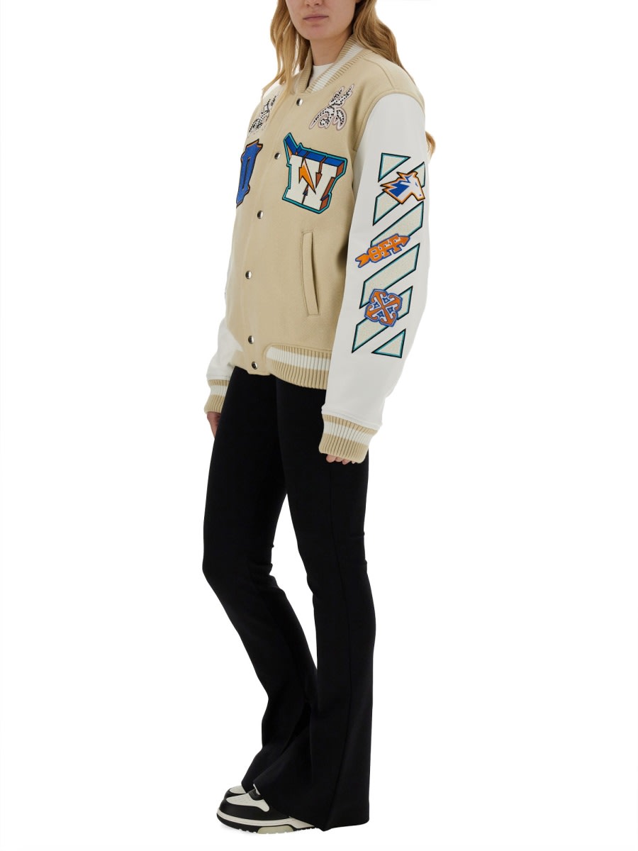 Shop Off-white Varsity Jacket In Beige