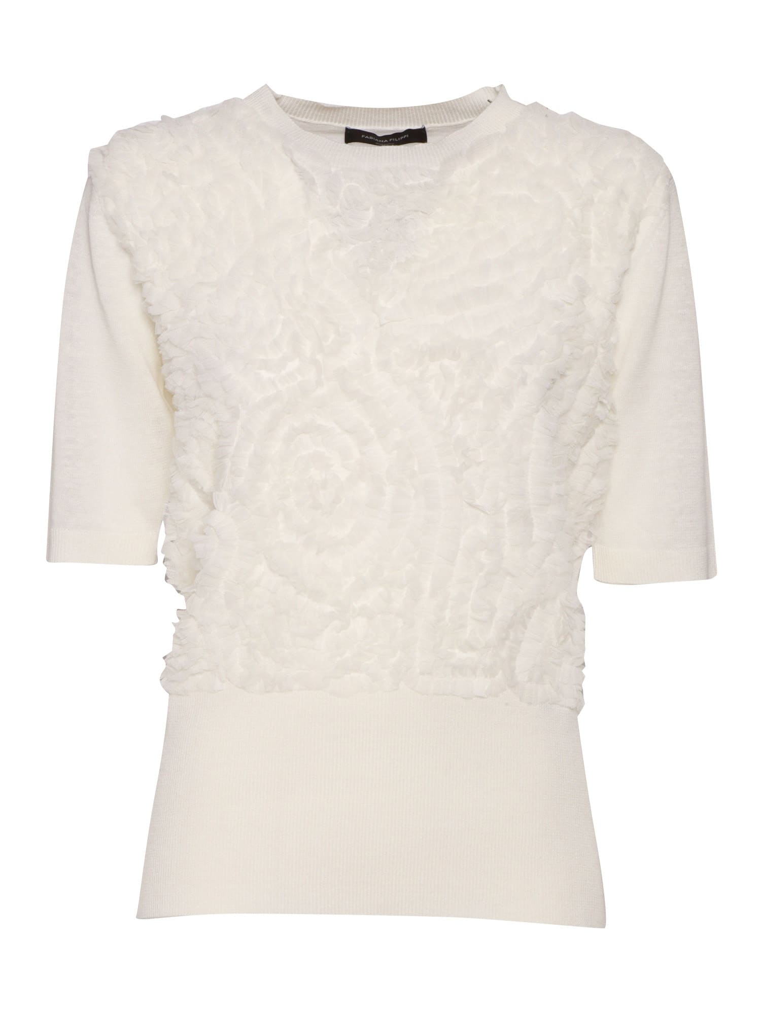 Lightweight Linen Short Sleeve Sweater, Rouche Embroidery