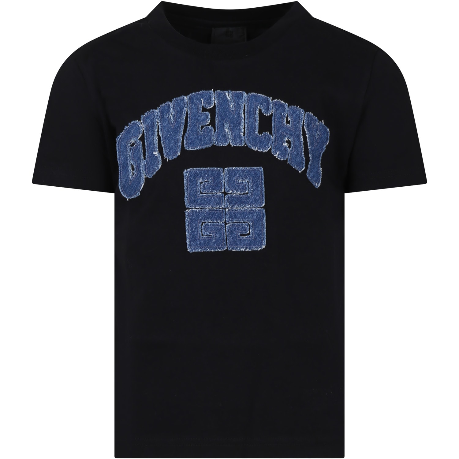 Shop Givenchy Black T-shirt For Boy With Denim Logo In Nero