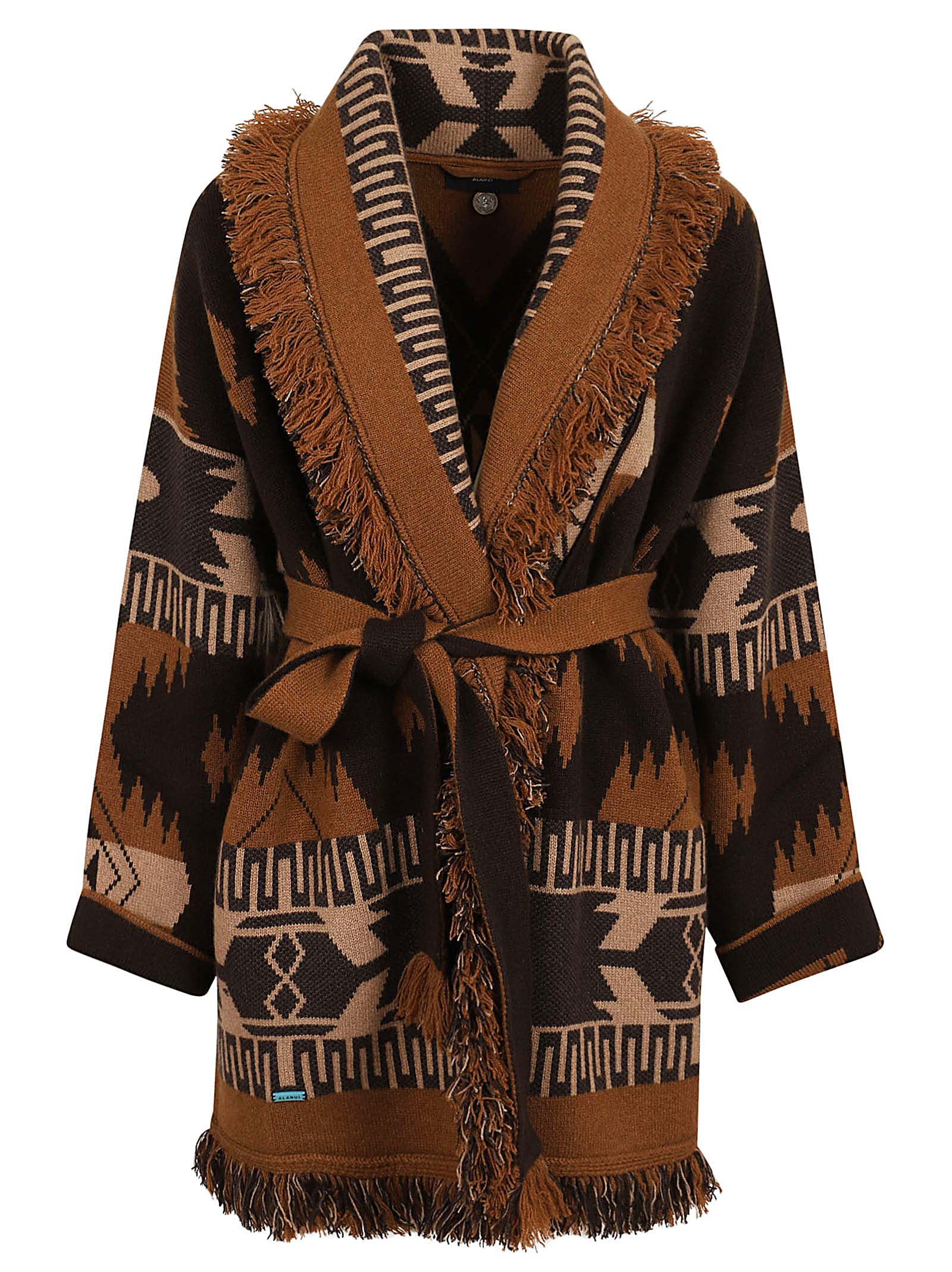 Shop Alanui Icon Jacquard Cardigan In Coffee Dakar