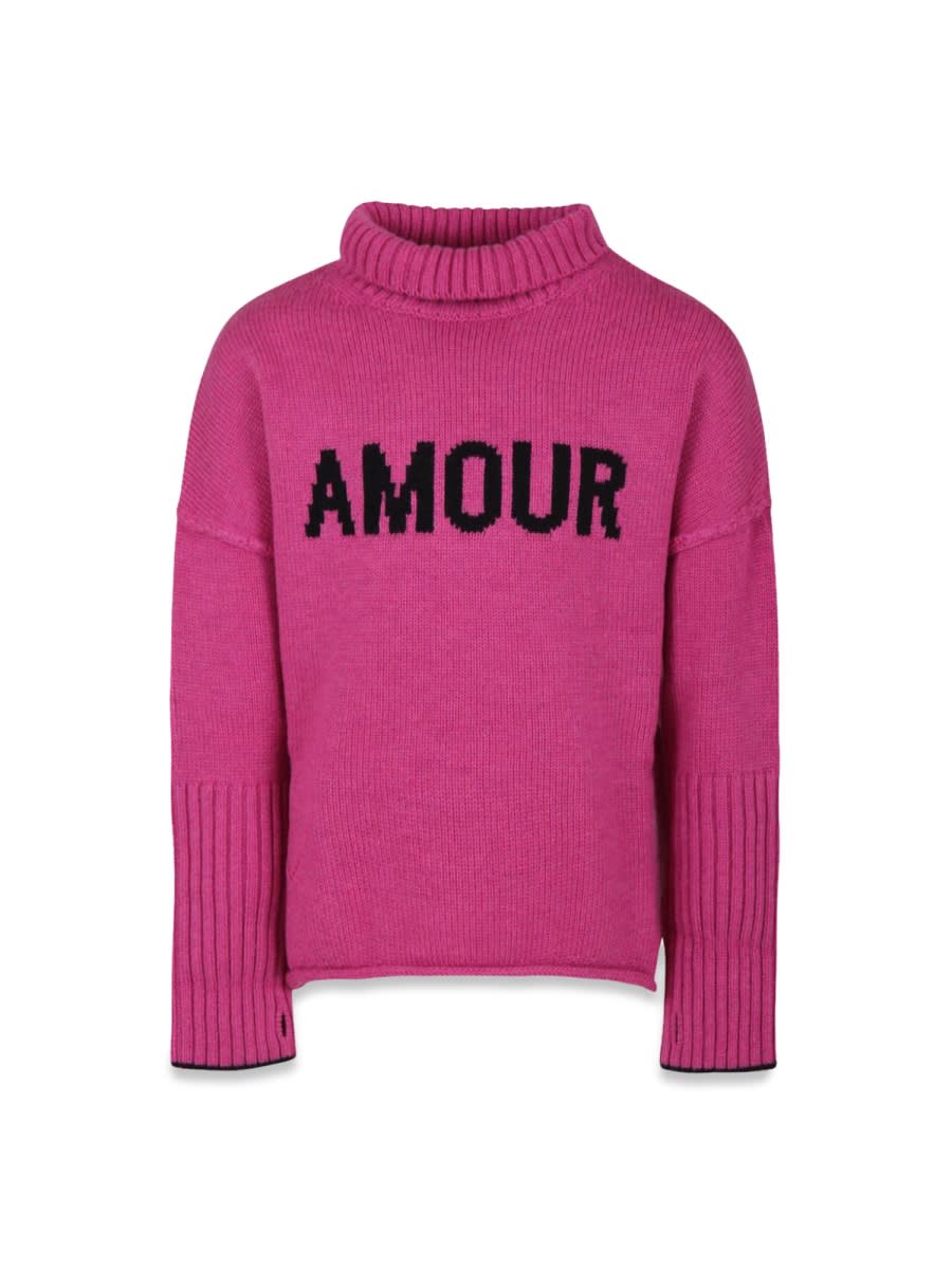 Zadig & Voltaire Fuchsia Turtleneck For Girl With Writing In Pink