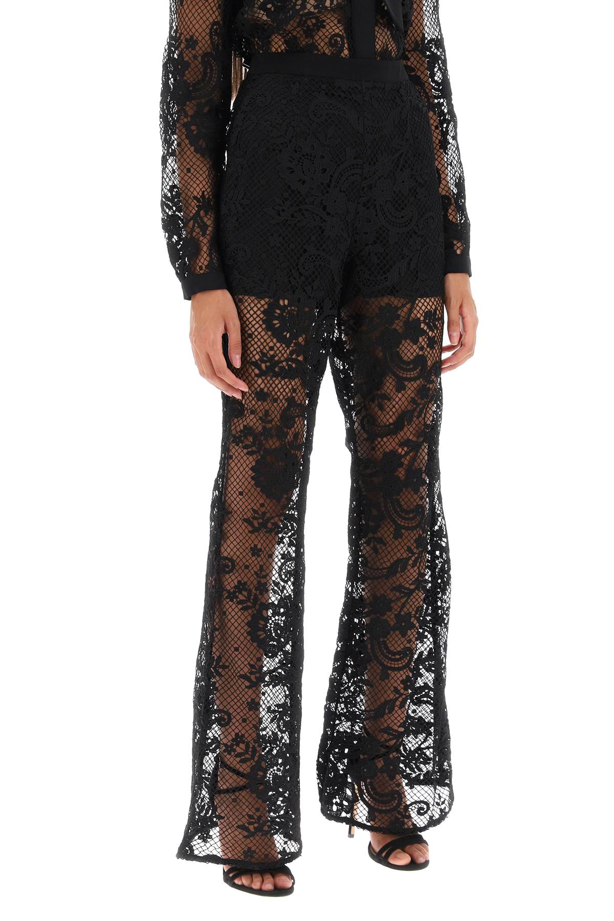 Shop Self-portrait Bootcut Pants In Floral Lace In Black (black)