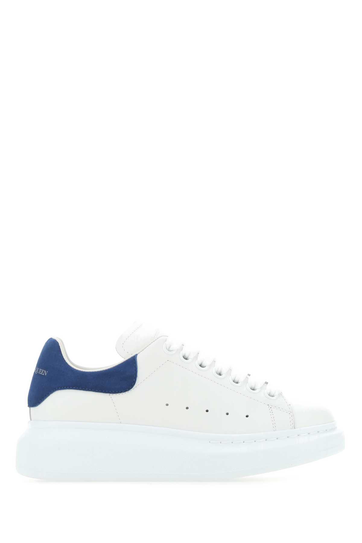 Shop Alexander Mcqueen White Leather Sneakers With Blue Suede Heel In 9086