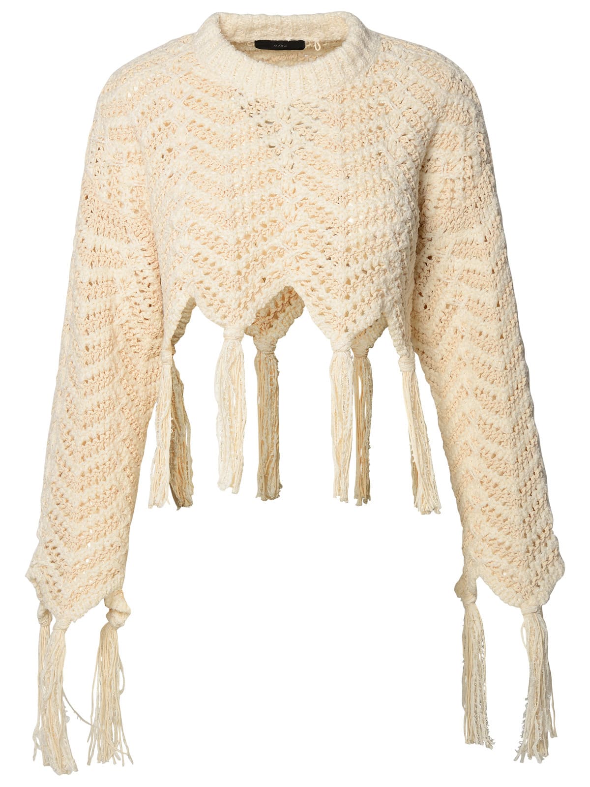 Shop Alanui Linen Blend Cropped Sweater In Yellow Cream