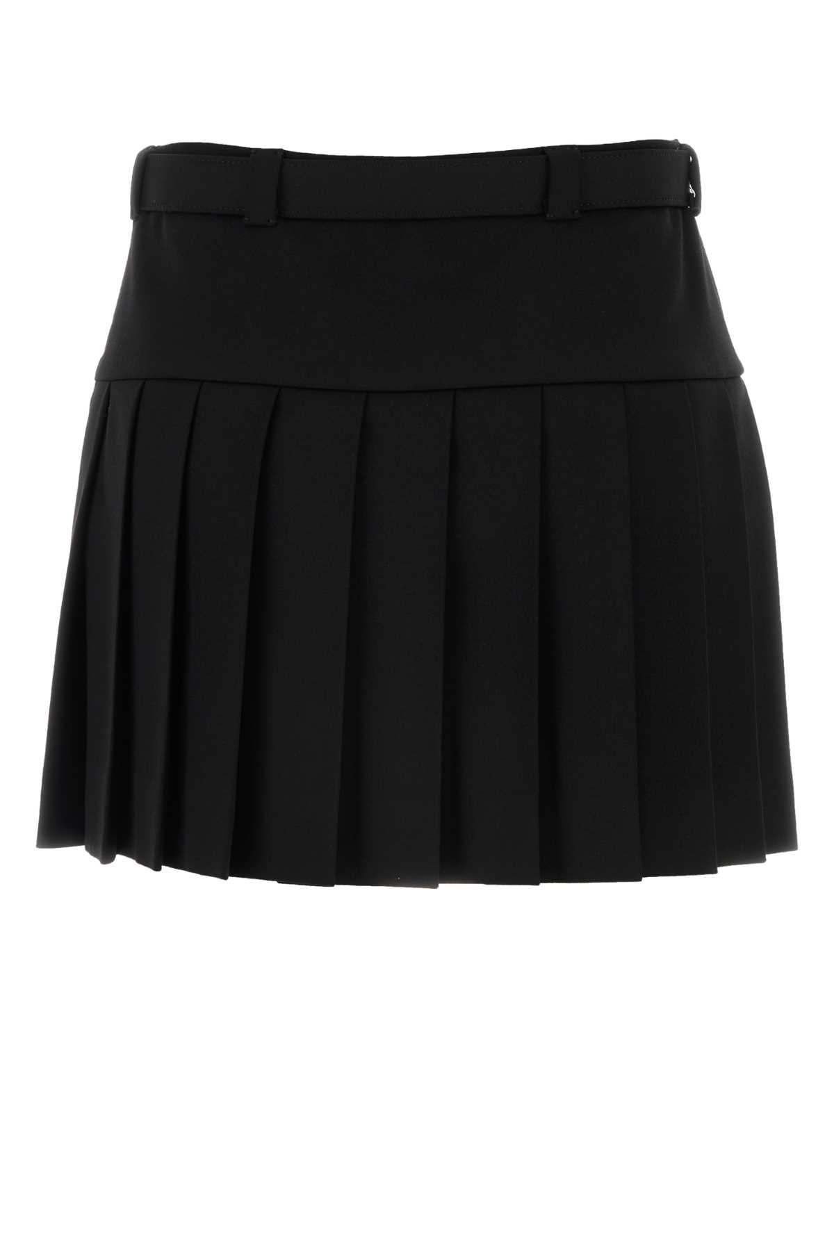 Miu Miu Black Stretch Wool Mini Skirt In Nero