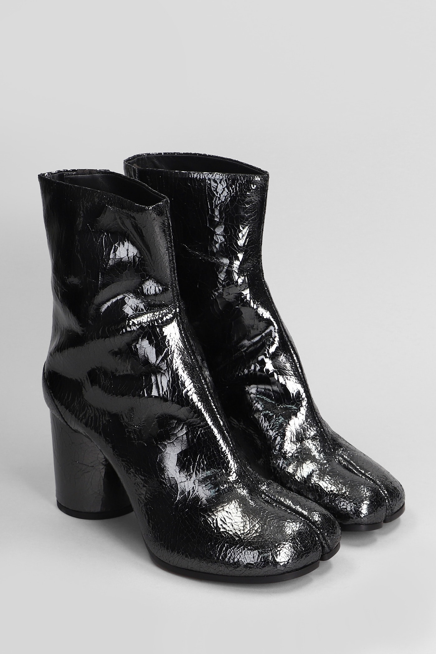 Shop Maison Margiela Tabi High Heels Ankle Boots In Black Leather