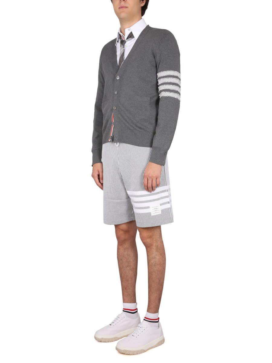 Thom Browne Grey Striped Bermuda Shorts In Grey