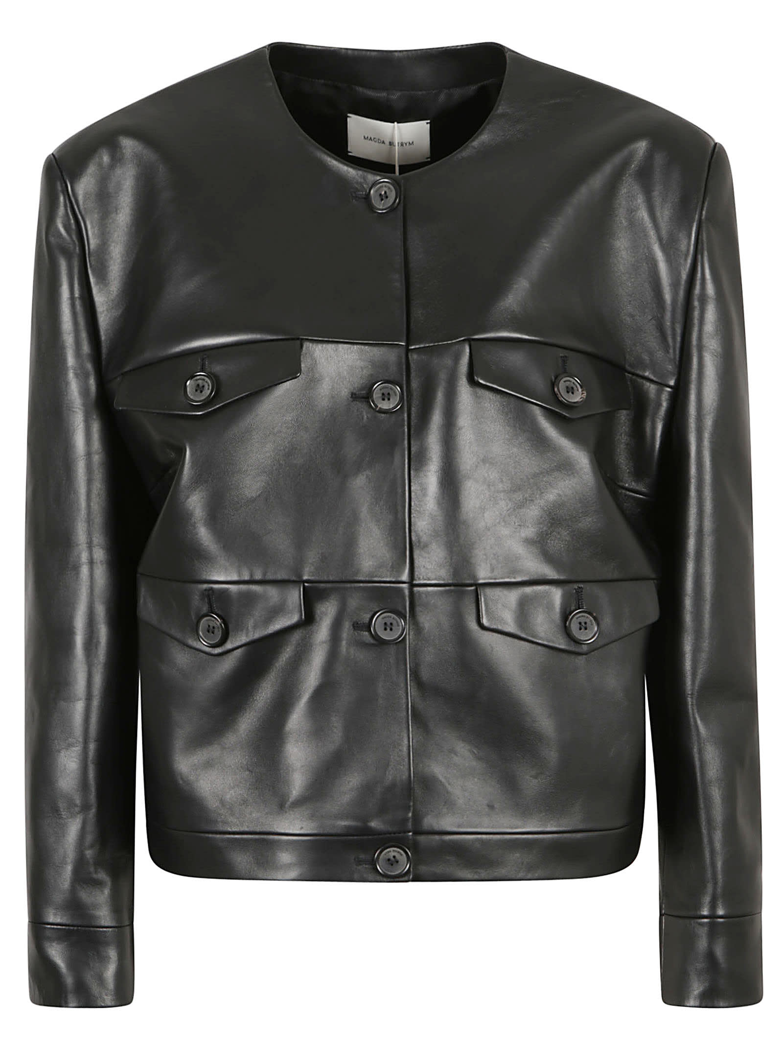 4 Pockets Buttoned Leather Jacket