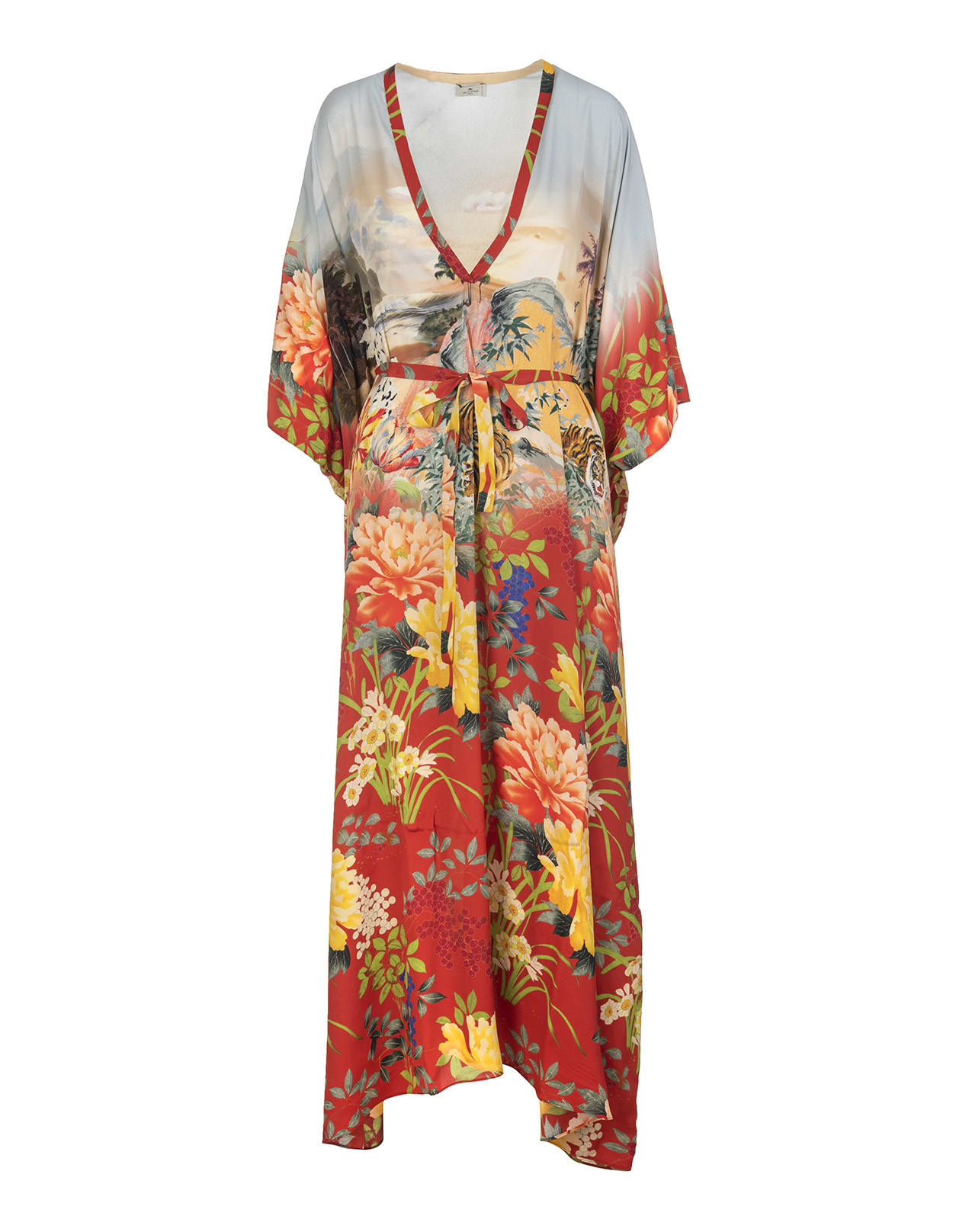 Etro Kaftan With Tigers And Water Lilies Print